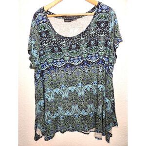 Jones & Co Jones New York Women's Paisley Print Short Sleeve Top Size 2XL